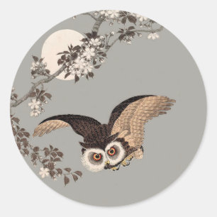 Japanische Schneemondwoodcut Flying Night Runder Aufkleber