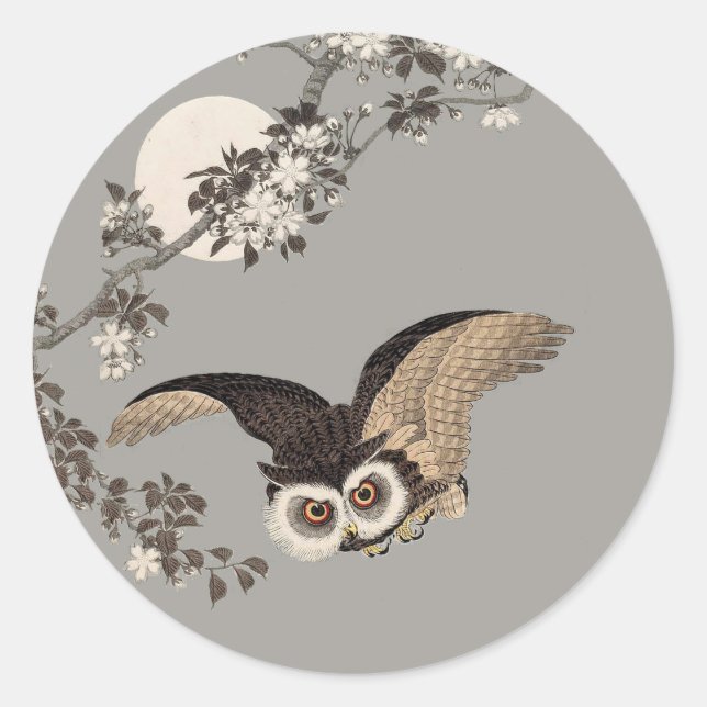 Japanische Schneemondwoodcut Flying Night Runder Aufkleber (Vorderseite)
