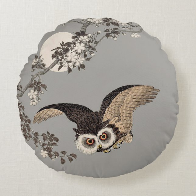 Japanische Schneemondwoodcut Flying Night Rundes Kissen (Vorderseite)