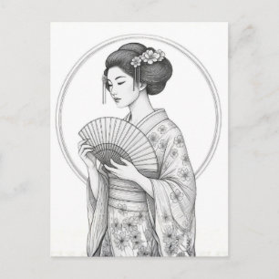 Japanische Schönheit mit Faltfächer Postkarte