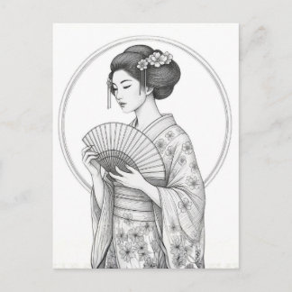 Japanische Schönheit mit Faltfächer Postkarte