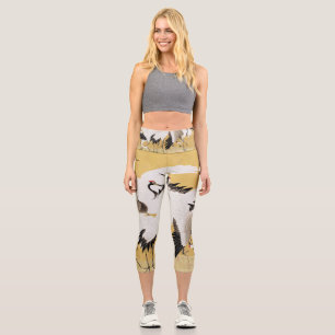 Japanische Schwarmkraniche Vintage-Vogel Reich Kla Capri Leggings