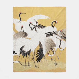 Japanische Schwarmkraniche Vintage Vogel Reich Kla Fleecedecke