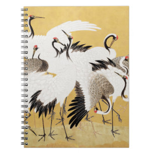 Japanische Schwarmkraniche Vintage-Vogel Reich Kla Notizblock