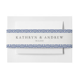 Japanische Seigaiha Waves Moderne Blue+White Weddi Einladungsbanderole