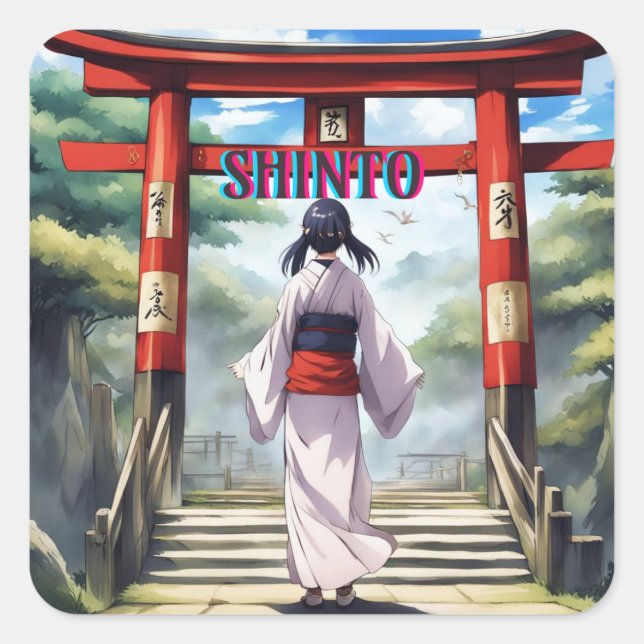 Japanische Shinto-Religion Quadratischer Aufkleber (Vorderseite)