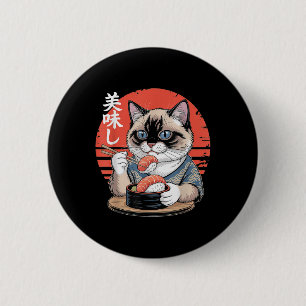 Japanische Siamkatze isst Sushi Kawaii Anime-Katze Button