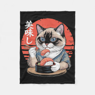 Japanische Siamkatze isst Sushi Kawaii Anime Katze Fleecedecke