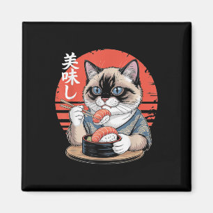Japanische Siamkatze isst Sushi Kawaii Anime Katze Magnet