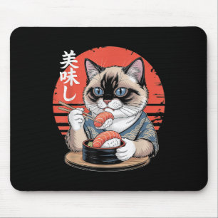 Japanische Siamkatze isst Sushi Kawaii Anime Katze Mousepad