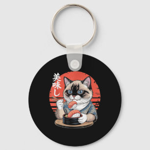 Japanische Siamkatze isst Sushi Kawaii Anime-Katze Schlüsselanhänger
