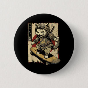 Japanische Skateboard Samurai Cat Tattoo Kawaii Ni Button