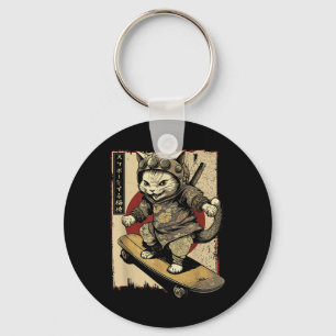 Japanische Skateboard Samurai Cat Tattoo Kawaii Ni Schlüsselanhänger