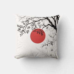 Japanische Sonne & Natur-Pinselkunst Kissen