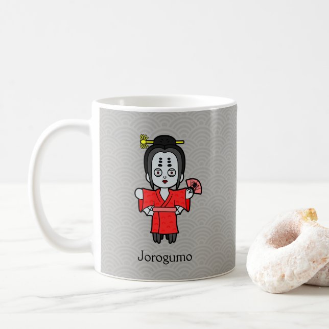 Japanische Spider Lady Jorogumo: Cartoon Yokai Kaffeetasse (Mit Donut)