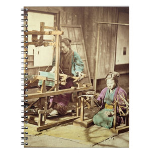 Japanische spinnende Frauen, c.1890 (Hand-farbiges Notizblock
