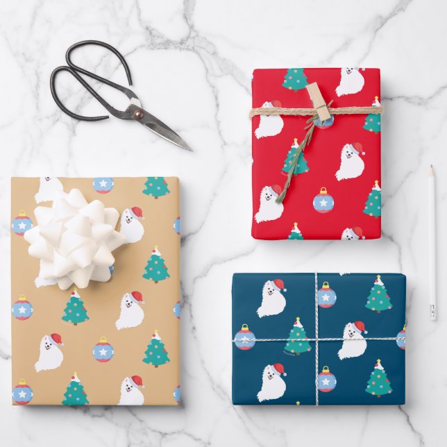 Japanische Spitz Dog's Niedliche Weihnachten Geschenkpapier Set (Vorderseite)