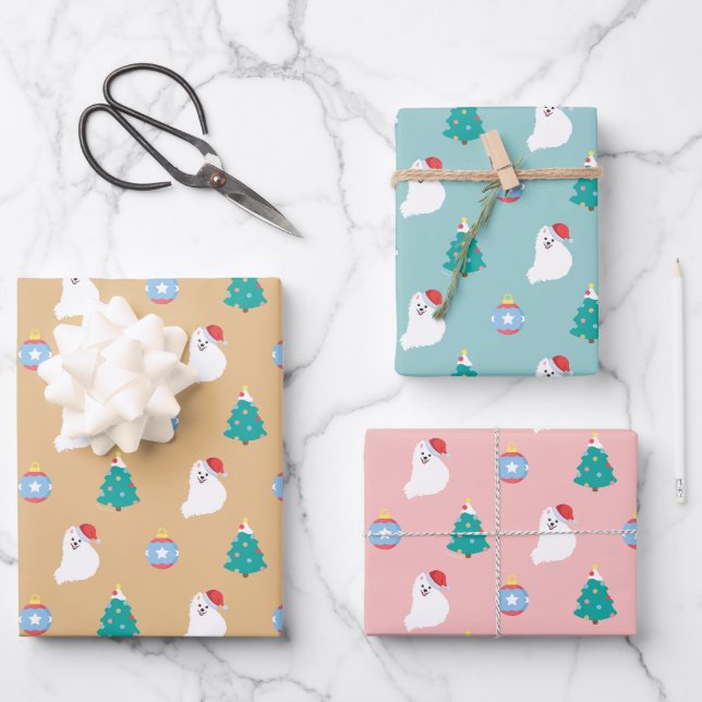 Japanische Spitz Dog's Niedliche Weihnachten - Kam Geschenkpapier Set (Vorderseite)