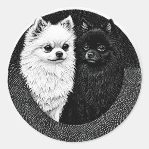 🐾 Japanische Spitz-Hunde Schwarz Weiß Süßer Haust Runder Aufkleber