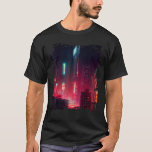 Japanische Stadt Vaporwave Tokio Nacht Stadtlandsc T-Shirt
