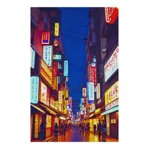 Japanische Stadtstraße bei Nacht Fotodruck