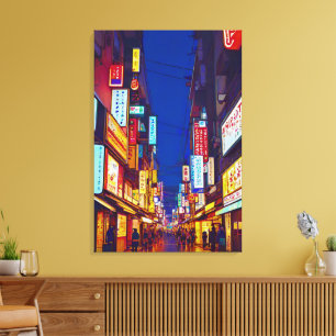 Japanische Stadtstraße bei Nacht Leinwanddruck