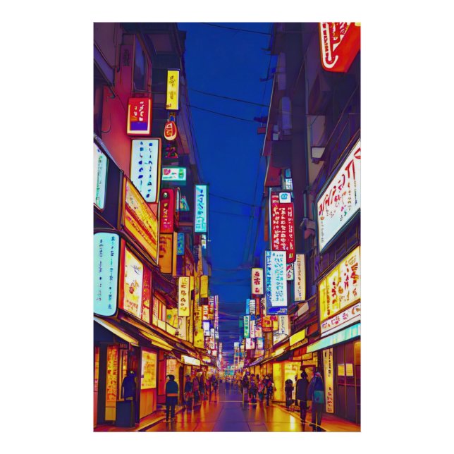 Japanische Stadtstraße nachts Fotodruck (Vorne)