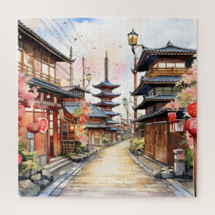 Japanische Straße gemütliche Quelle Aquarell