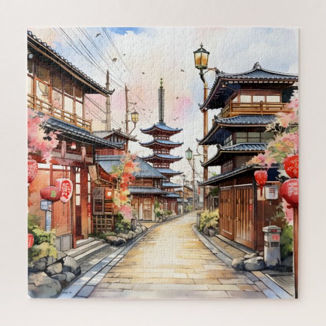 Japanische Straße gemütliche Quelle Aquarell (Vertikal)