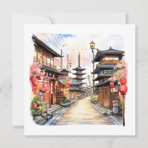 Japanische Straße gemütliche Quelle Aquarell Einladung