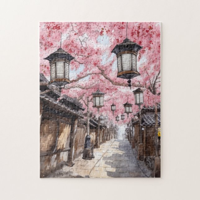 Japanische Straße mit Cherry Blossom Trees (Vertikal)