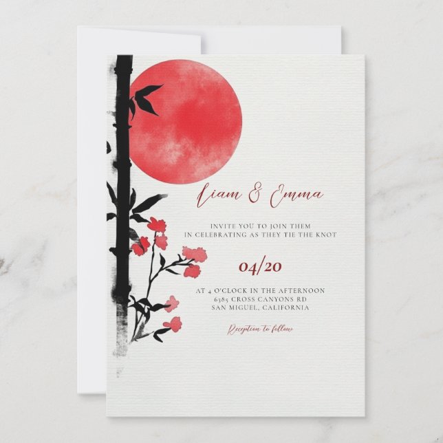 Japanische Sun Bamboo Hochzeitseinladung Einladung (Vorderseite)