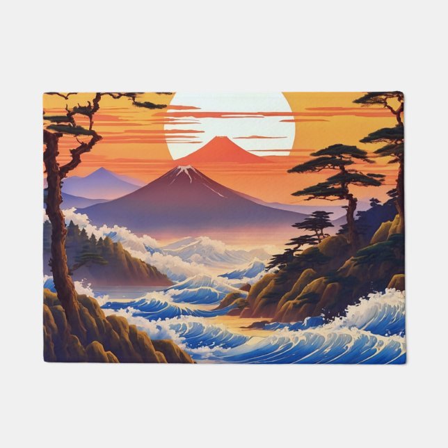 Japanische Sunrise Sunset Landschaft Fußmatte (Vorderseite)