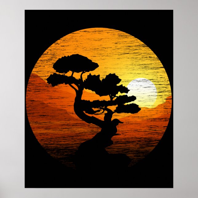 Japanische Sunset Art Nature Japan Bonsai Tree Poster (Vorne)