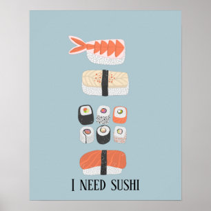 Japanische Sushi Nigiri Maki Rolle benutzerdefinie Poster