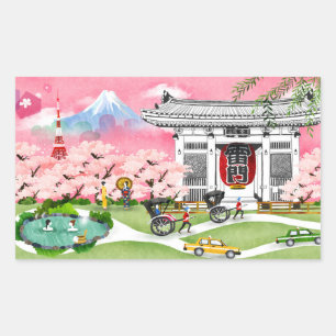 Japanische Szene Rechteckiger Aufkleber