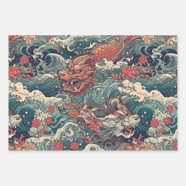 Japanische Tattoo Art Geschenkpapier Set (Vorderseite)