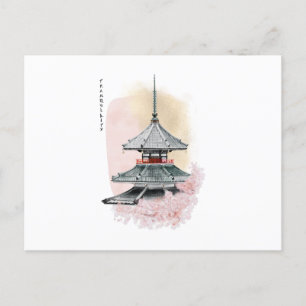 Japanische Tempel und Kirsche. Ruhe Postkarte