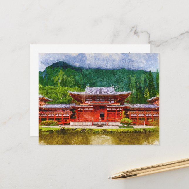 Japanische Tempelkunst im asiatischen Stil Postkarte (Vorderseite/Rückseite Beispiel)