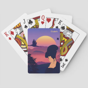 Japanische Thema-Geisha-Baum-und aufgehende Spielkarten