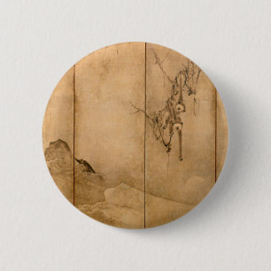 Japanische Tinte auf Papier Gibbons Primate & Land Button