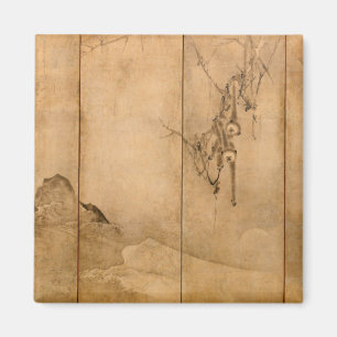 Japanische Tinte auf Papier Gibbons Primate & Land Magnet