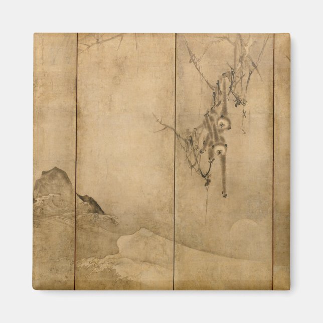 Japanische Tinte auf Papier Gibbons Primate & Land Magnet (Vorne)