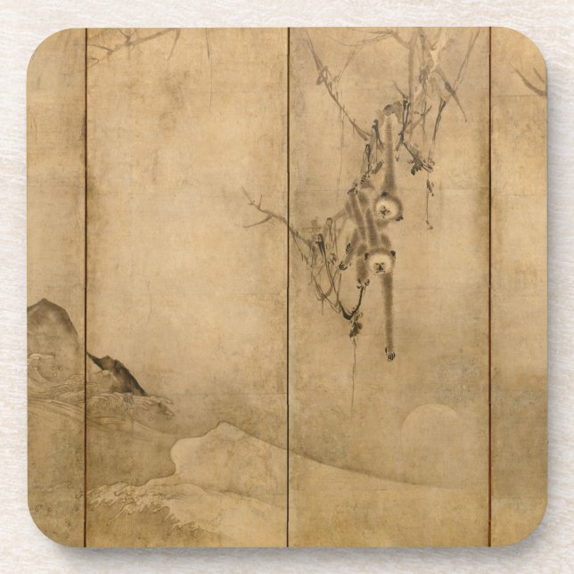 Japanische Tinte auf Papier Gibbons Primate & Land Untersetzer (Vorderseite)