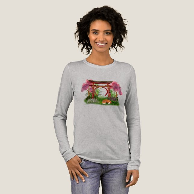 Japanische Torii-Tore mit Schlaffox-Hemd Tri-Blend Shirt (Volle Vorderseite)