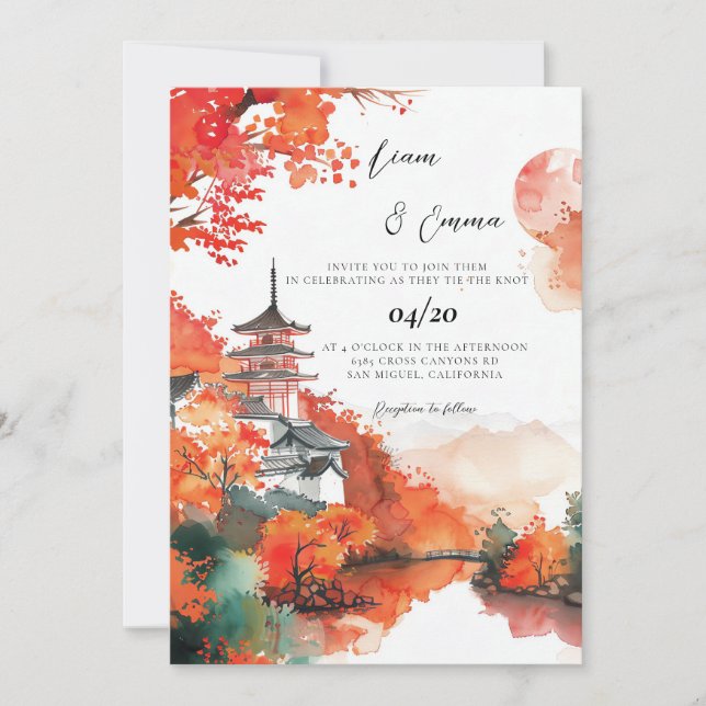 Japanische traditionelle KYOTO Landschaft Hochzeit Einladung (Vorderseite)
