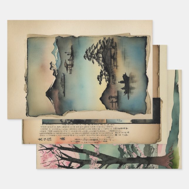 Japanische traditionelle Landschaft Paint ephemera Geschenkpapier Set (Set)