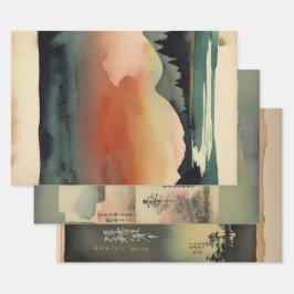 Japanische traditionelle Landschaft Paint ephemera Geschenkpapier Set