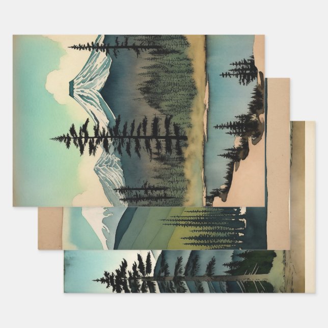 Japanische traditionelle Landschaft Paint ephemera Geschenkpapier Set (Set)