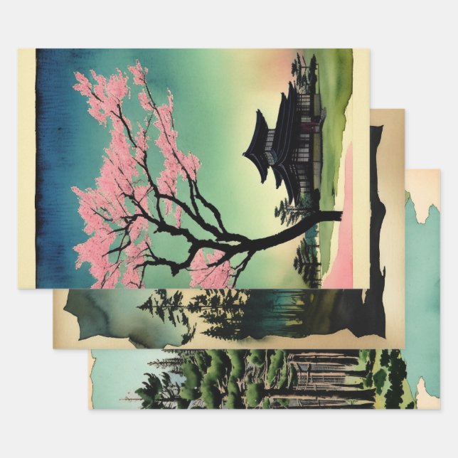 Japanische traditionelle Landschaft Paint ephemera Geschenkpapier Set (Set)